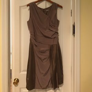 Metallic gray wrap-effect satin cocktail dress